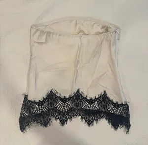 SHEIN Siren Gaze Matte Cream and Black Satin Lace Trim Bandeau Top Tube | XXS thumbnail 4