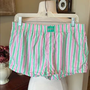 Pajama Shorts Pink Lime Green Striped Size M thumbnail 1