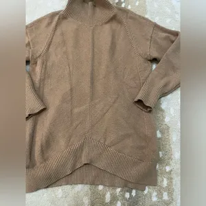 Anthropologie Maeve crystal mock neck oversized sweater in tan women’s size XS thumbnail 3