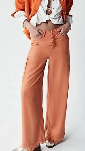 Free People We The Free Old West Slouchy HighRise WideLeg Pants Womens 25 Orange thumbnail 1