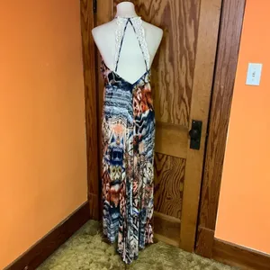 Lani Boho Plunging Maxi Dress Crochet Back Earthy Festival Hippie Chic Size M thumbnail 8