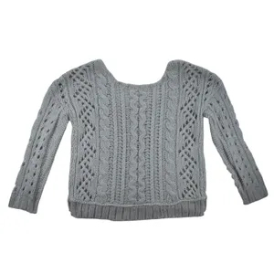 Free People Grey Cable Knit Pointelle Scoop Neck Sweater Womens Medium thumbnail 2