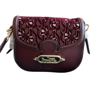 Coach Elle Saddle Bag with Signature Chain Print Style #F38111 in Burgundy Red thumbnail 3
