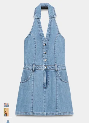 ZARA Denim Halter Dress Midi thumbnail 3