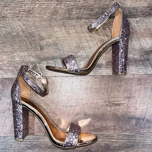 Rose Gold Glitter Strappy Block Heels Pink Size 8 thumbnail 2