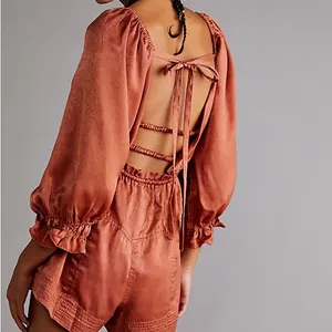 NWOT Free People cassidy romper in rust Orange Velvet Small thumbnail 4