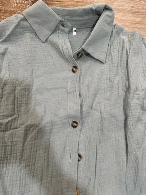 Light Blue Short-Sleeve Button-Down women’s dress - steel blue thumbnail 2