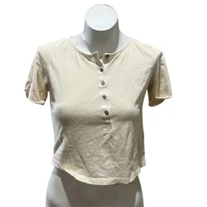 Free People Women's XS Beige Henley Tee Short Sleeve Casual Top thumbnail 10