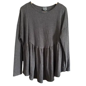 ARULA | Dark Gray Heather Waffle Scalloped Waist Babydoll Long Sleeve Top 2XL B thumbnail 2