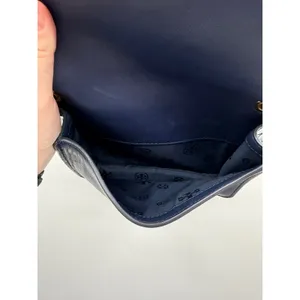 Tory Burch Alexa Convertible Shoulder Bag Navy Red Embroidered‎ Leather Chain thumbnail 10