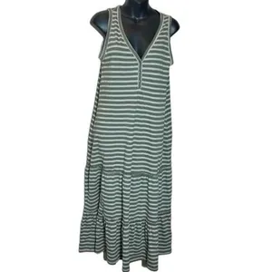 ✨Pact Apparel // Women’S Green Stripe Relaxed Slub Patio Dress✨ thumbnail 3