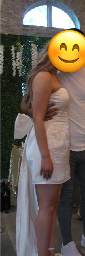 White Strapless Dress with Long Removable Bow Size L thumbnail 4