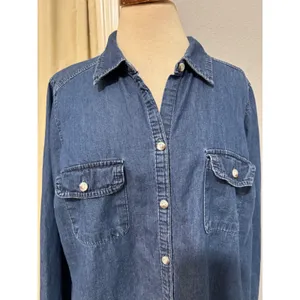 Croft & Barrow 100% Cotton Shirt Plus 1X Blue Denim Button‎ Down Long Sleeve thumbnail 10