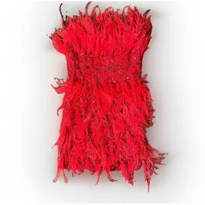 ASHLEYlauren 4615 Red Beaded Feather Cocktail Dress Strapless 2 Pageant Prom thumbnail 14