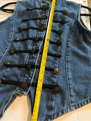 Vintage Military-Inspired Blue Denim Vest with Black Trim thumbnail 8