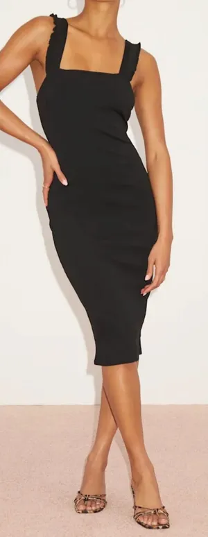 NWT Lulus Persuasion‎ Black Ruffled Bodycon Midi Dress Sleeveless Size Small thumbnail 1