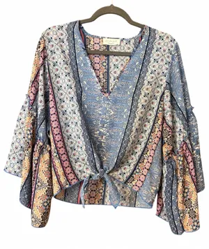 Lavender Field Boho Tie-Front Bell Sleeve Blouse thumbnail 1
