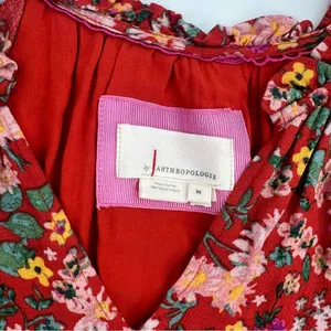 By Anthropologie Robin Tiered‎ Mini Dress red floral sz M thumbnail 4