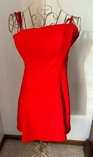 Polly Red Tie Shoulder Ruched Mini Dress Size 2 thumbnail 1