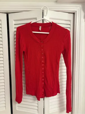 Free People Going Places Cardi Cherry Crush Red Size Small thumbnail 2