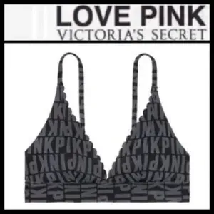PINK Victoria's Secret Black and Grey Bonded Scalloped Bralette Bra thumbnail 4