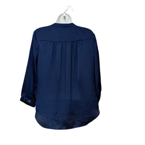 Vince Camuto Navy Blue Satin V-Neck Long Sleeve Blouse Small NEW thumbnail 2