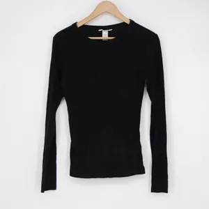 H&M Black Ribbed Long Sleeve Crewneck Top Modal Cotton Blend Size M thumbnail 2