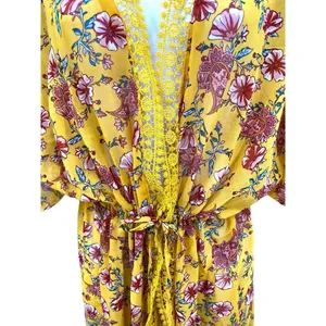 Derek‎ Heart Short Sleeeve Floral Cover Up Tie Up Kimono Large Boho Festival thumbnail 2