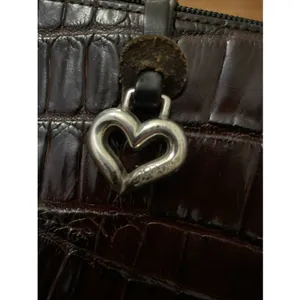Brighton Vintage Croc Embossed Leather Shoulder Bag Brown Black Trapezoid Purse thumbnail 11