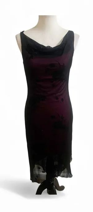 Byer Too Whimsygoth Midi Dress Mesh Black Overlay Pink Underlining Size Small thumbnail 1