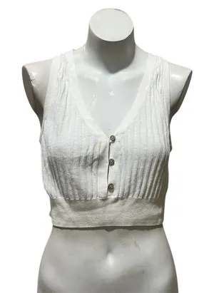 Free People Women's M White Ribbed Button Front Crop Top Vest thumbnail 1