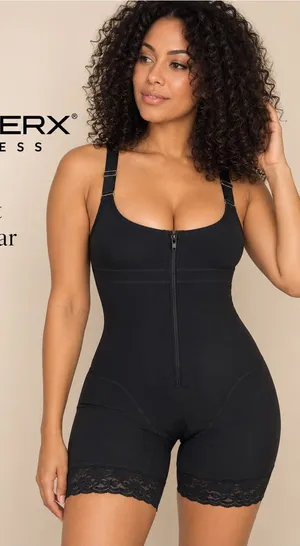 SHAPERX Fitness Black Zip Front Tummy Control Butt Lifter Faja Bodysuit M thumbnail 1