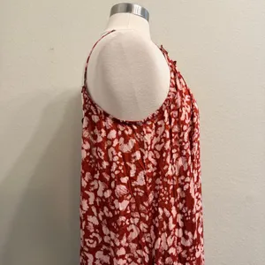 Anthropologie Low Back Flounced Maxi Lounge Dress‎ Size Large Rust Brown Floral thumbnail 8
