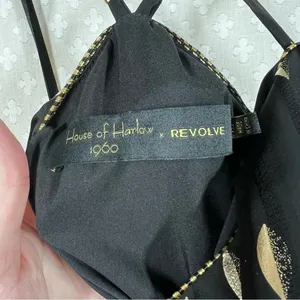 Revolve House Of Harlow Black Gold Leaf Print Halter Dress‎ thumbnail 7