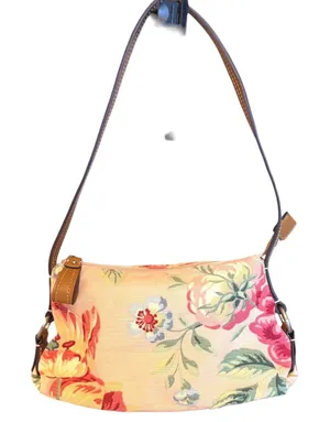 Fossil Floral‎ Canvas Baguette Shoulder Bag Leather Trim Y2K VTG Boho Feminine thumbnail 1