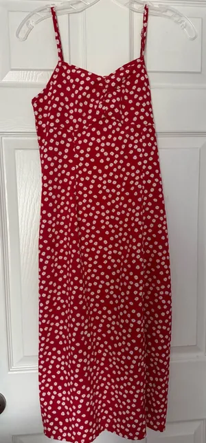 Red floral midi Dress Size XS thumbnail 1
