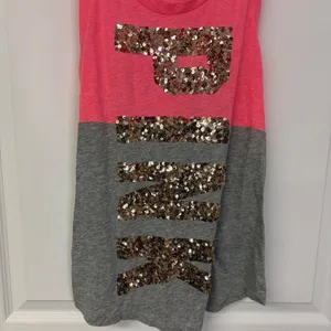 Victoria's Secret PINK Sequin Logo Racerback Tank Top Neon Pink Gray Medium thumbnail 2