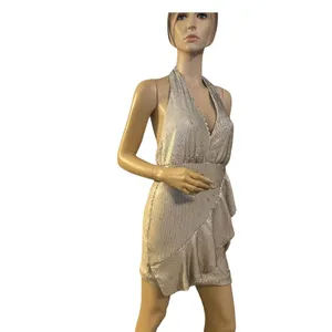 DO+BE‎ Dresses | Beige Cream Sequin Halter Ruffle Mini Dress ...Medium. NWT thumbnail 2