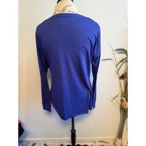 Nike Womens‎ Long Sleeve Graphic Tee Royal Blue Neon Lime Swoosh Scoop Neck L thumbnail 2