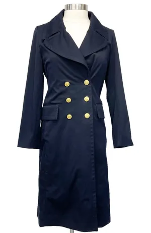 Victor Alfaro Womens Trench Coat Small Navy‎ Chic Preppy Quiet Luxury Old Money thumbnail 1