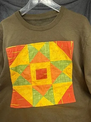 Cottagecore Quilt Block Applique Sweatshirt Geometric Star Patchwork read Size undefined thumbnail 1