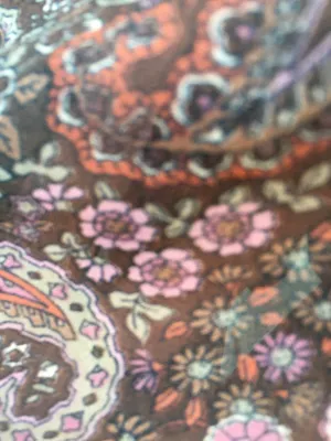 Vintage 70s 80s Dimension V Sheer Brown Pink Paisley Knee Length Skirt Midi S thumbnail 6