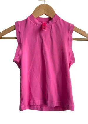 SKIMS Bright Pink Mock Neck Sleeveless Cropped Top XS thumbnail 1