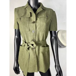 Dressbarn Olive Green Safari Style Short Sleeve Belted Shirt‎ Dress Sz 4 thumbnail 2