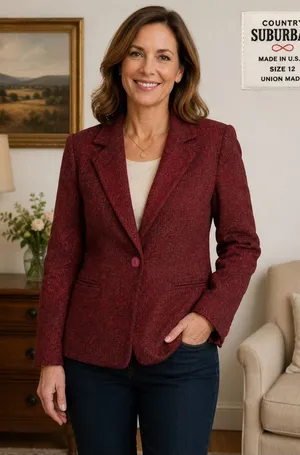 80s Country Suburban Dark Red Tweed Blazer 12 Made in‎ USA Notch Collar Vintage thumbnail 1