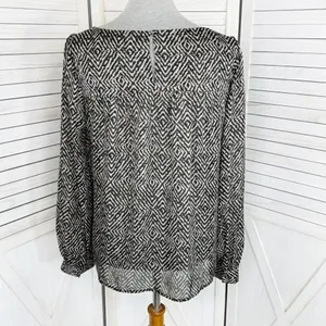 Ann‎ Taylor Loft Printed Pullover Blouse Cream Black Medium Long Sleeve thumbnail 4