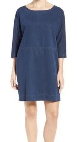 Eileen Fisher Dress Blue Tencel Organic Cotton Soft Denim Minimalist Capsule thumbnail 1