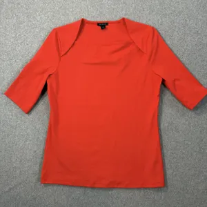 Ann Taylor Women's Small Red Square Neck 3/4 Sleeve Top Blouse Half Sleeve thumbnail 1