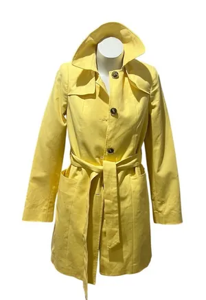 The Limited Women's XS Yellow Trench Coat Belted Hooded Long Jacket thumbnail 1