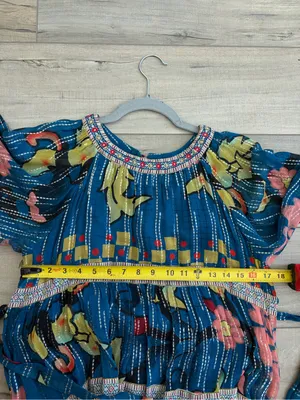 Anthropologie Verb Eulalia Shimmer Tunic Dress Hawaiian Blue Boho Cocktail Dress thumbnail 10